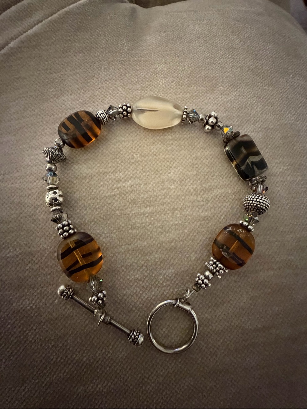 Handmade Amber and Silver Beaded Bracelet